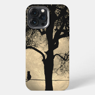 Funda Para iPhone 13 Pro Max Gato en una luna llena de cable
