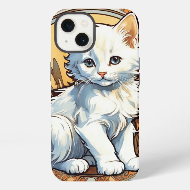 Funda Para iPhone Gato estilo Alphonse Mucha (Reverso )