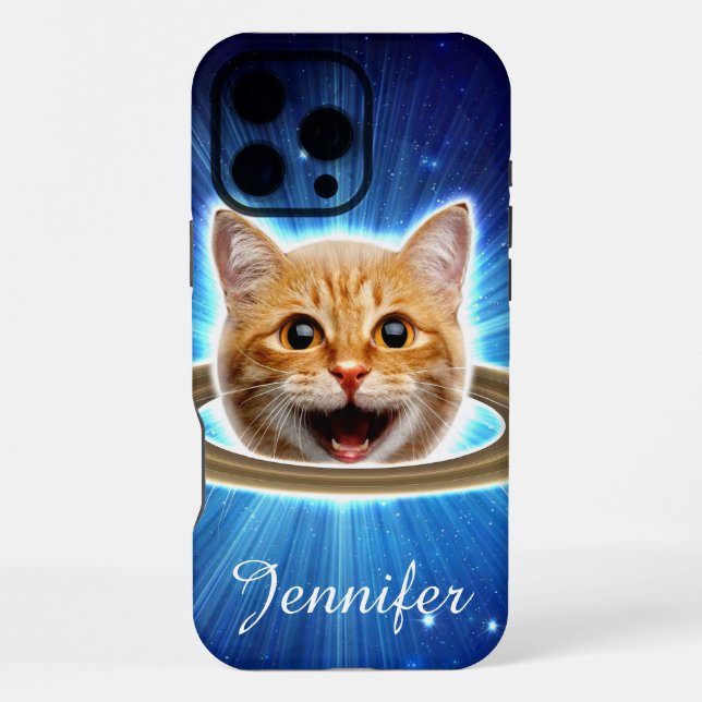 Funda Para iPhone Gato feliz en el espacio.                          (Reverso )