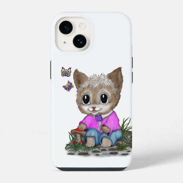 Funda Para iPhone Gato Gatito Lindo y Mariposa (Reverso )