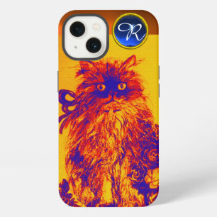 GATO GATITO,MONOGRAMA DE GEMAS ROSAS AZULES AMARIL