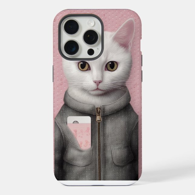 Funda Para iPhone Gato gitano rosa y blanco con teléfono (Reverso )