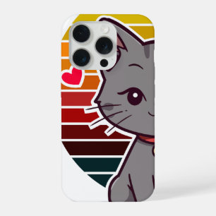 Gato Gris Kawaii Arte Retro Atardecer Anime