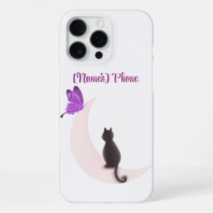 Funda Para iPhone 16 Pro Max Gato Kawaii Lindo en la Luna con Mariposa Personal