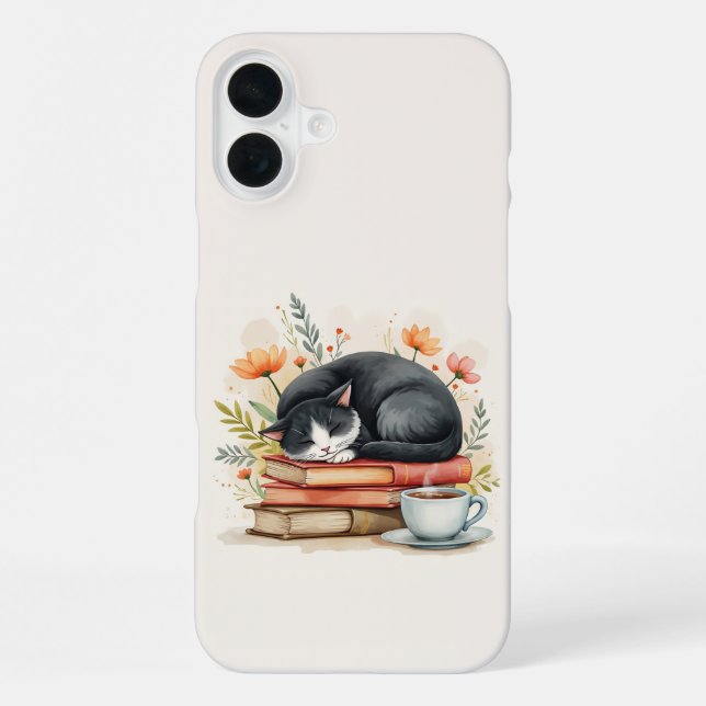 Funda Para iPhone gato leyendo café (Reverso )