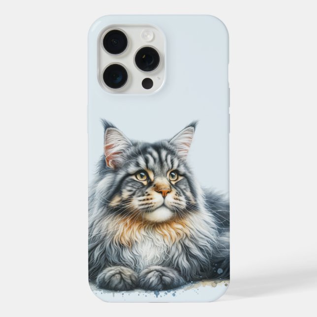 Funda Para iPhone Gato Maine Coon en Acuarela (Reverso )