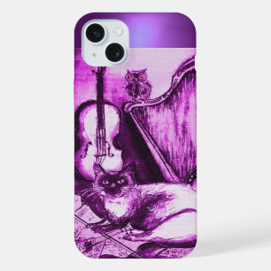 GATO MUSICAL CON BÚHO EN GEMA ROSA PURPURA