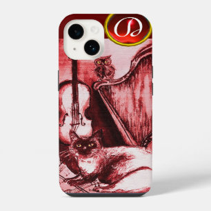 FUNDA PARA iPhone 14 GATO MUSICAL CON BÚHO EN MONOGRAMA DE GEMA RUBÍ RO