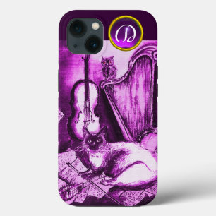 GATO MUSICAL CON OWL EN MONOGRAMA DE GEM PURPLE RO