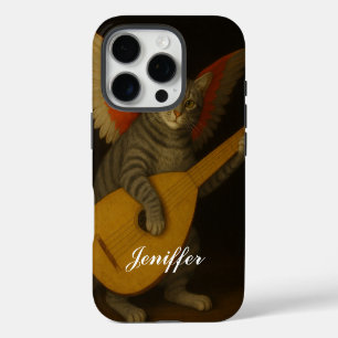 Funda Para iPhone 16 Pro Gato músico alado tocando el laúd Arte