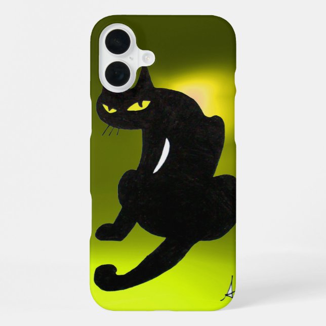 Funda Para iPhone GATO NEGRO amarillo (Reverso )