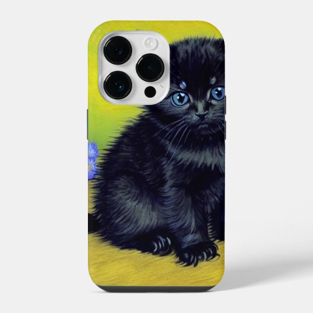 Funda Para iPhone Gato negro de Van Gogh con flores púrpura (Reverso )