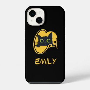 Funda Para iPhone 14 Gato Negro Espiando: Diseño Felino de Grandes Ojos