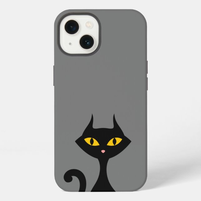 Funda Para iPhone Gato negro gitano con fondo gris (Reverso )