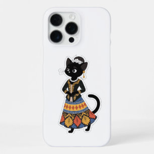 Funda Para iPhone 16 Pro Max Gato negro javanés estético en kebaya tradicional