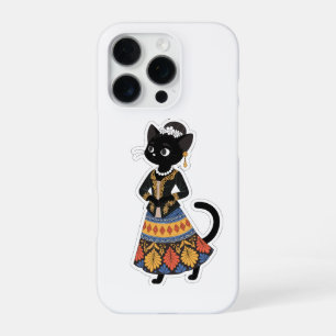 Funda Para iPhone 16 Pro Gato negro javanés estético en kebaya tradicional