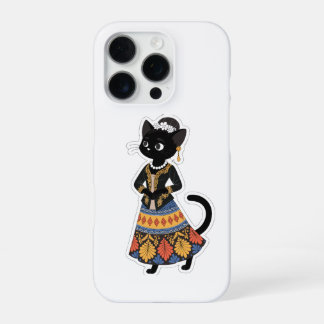 Funda Para iPhone 16 Pro Gato negro javanés estético en kebaya tradicional