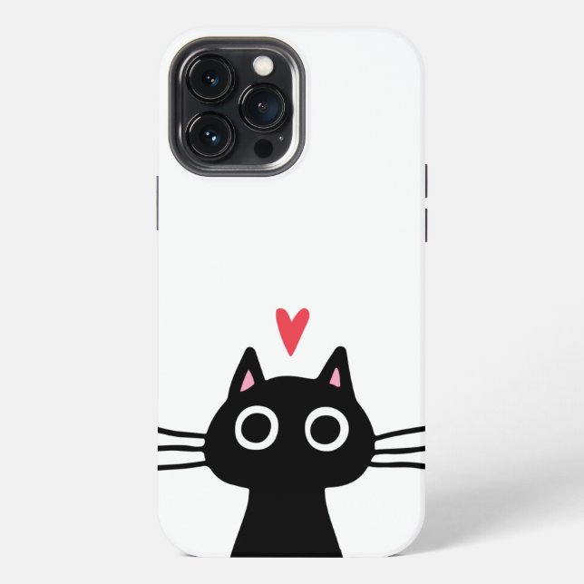 Funda Para iPhone Gato negro lindo con corazón (Reverso )