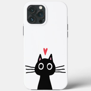 Funda Para iPhone 13 Pro Max Gato negro lindo con corazón
