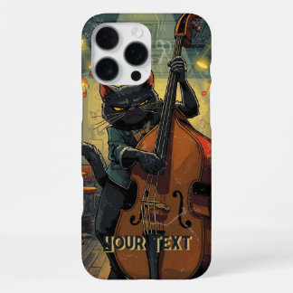 Funda Para iPhone 16 Pro Max Gato Negro Malhumorado Tocando el Chelo Regalo Gen