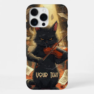 Funda Para iPhone 16 Pro Max Gato Negro Malhumorado Tocando Violín Regalo para