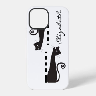Funda Para iPhone 12 Pro Gato Negro Monograma Personalizado