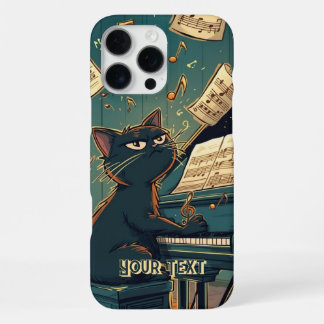 Funda Para iPhone 16 Pro Max Gato Negro Tocando Piano Regalo Pianista Genial