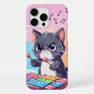 Funda Para iPhone 16 Pro Max Gato Negro Tocando Xilófono Regalo para Xilofonist