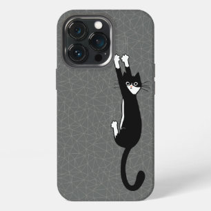 Funda Para iPhone 13 Pro Gato negro y blanco colgando   Gracioso gato de Tu