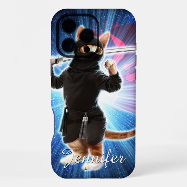 Funda Para iPhone Gato Ninja en el espacio.                          (Reverso )