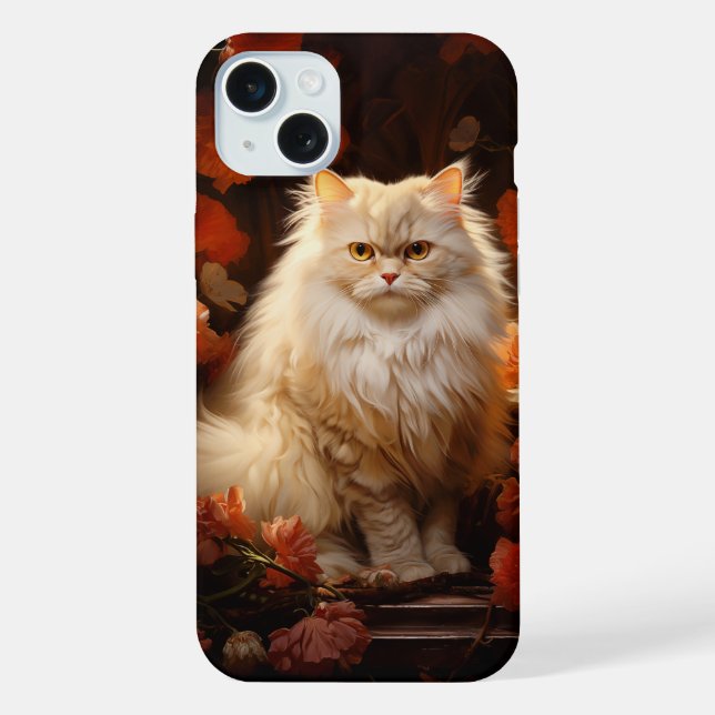 Funda Para iPhone gato persa con flores (Reverso )
