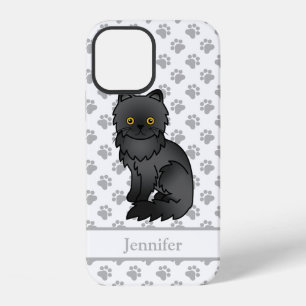 Funda Para iPhone 12 Gato Persa Negro Lindo Dibujo Animado & Nombre