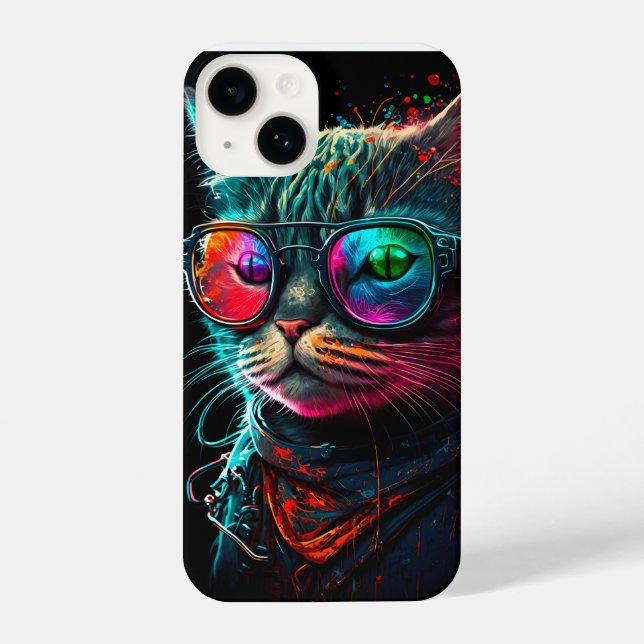 Funda Para iPhone Gato pshicasélico con bandana y gafas de sol iphon (Reverso )