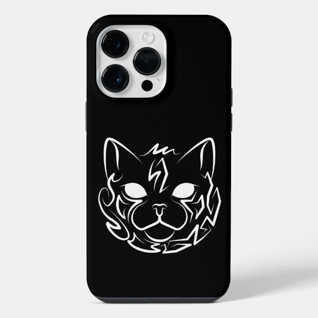 Funda Para iPhone Gato tribal negro y blanco (Reverso )