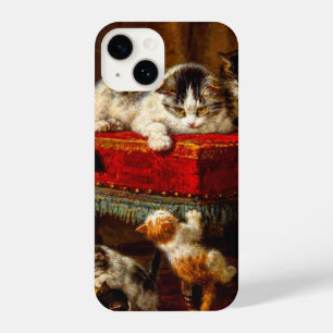 Funda Para iPhone 14 Gato y gatitos jugando con silla