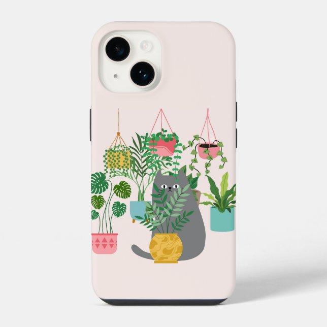 Funda Para iPhone Gato y Plantas (Reverso )
