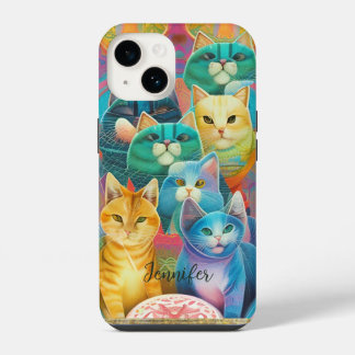 Funda Para iPhone 14 Gatos coloridos y cortos