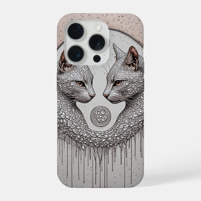 Funda Para iPhone Gatos Duales Plateados ✨ Caras Simétricas Moder El (Reverso )