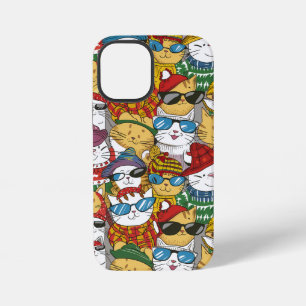 Funda Para iPhone 12 Mini Gatos geniales con gorros y gafas de sol Patrón