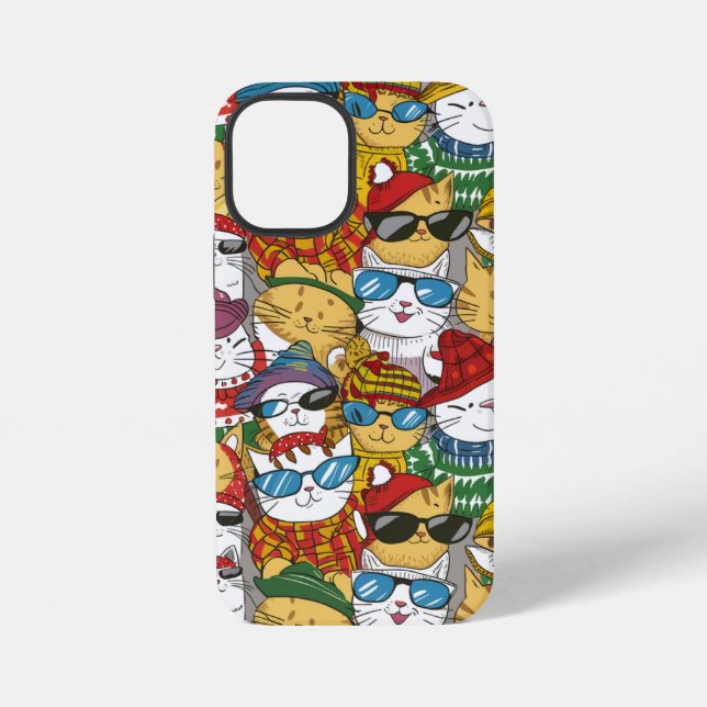 Funda Para iPhone Gatos geniales con gorros y gafas de sol Patrón (Reverso )