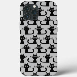 Funda Para iPhone 13 Pro Max Gatos Patrón Gatos Negros Quirky Gris y Negro