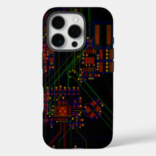 Funda Para iPhone 16 Pro Geek electrónico de resumen verde rojo del proceso