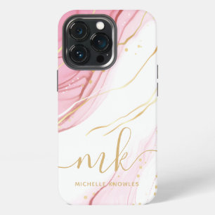 Funda Para iPhone 13 Pro Geoda de mármol falso con monograma y nombre