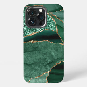 Funda Para iPhone 13 Pro Geoda de Mármol Oro Verde Agata Brillante