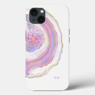 Geoda de mármol rosa, púrpura y dorado con monogra