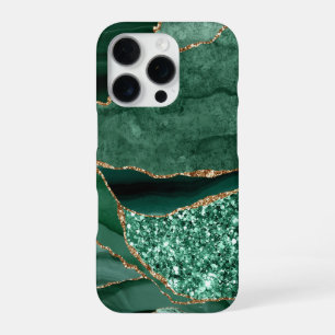 Funda Para iPhone 16 Pro Geoda de mármol verde con brillo dorado de ágata