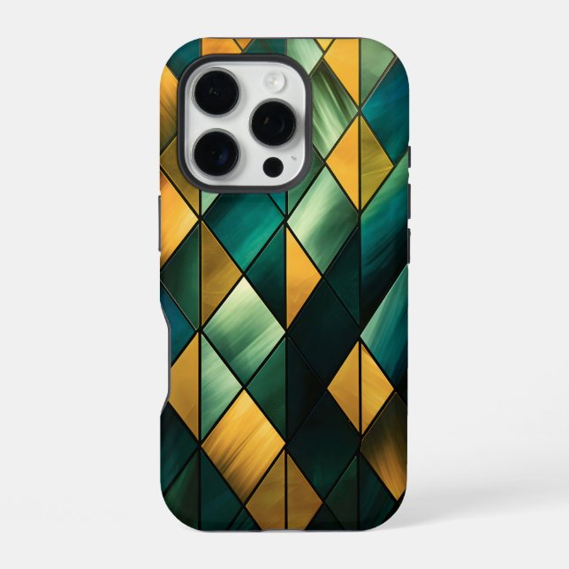 Funda Para iPhone Geometría verde abstracta de oro (Reverso )