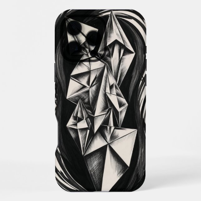 Funda Para iPhone Geometric Crystal Black and White iPhone Case (Reverso )