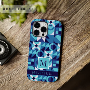 Funda Para iPhone 14 Pro Max Geométrico blanco azul oscuro claro personalizado
