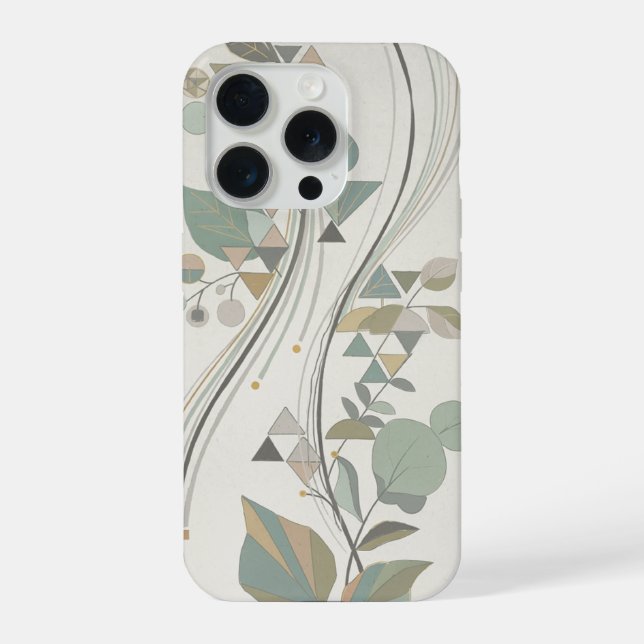 Funda Para iPhone Geométrico Botánico Verde Salvia Beige Art Déco (Reverso )